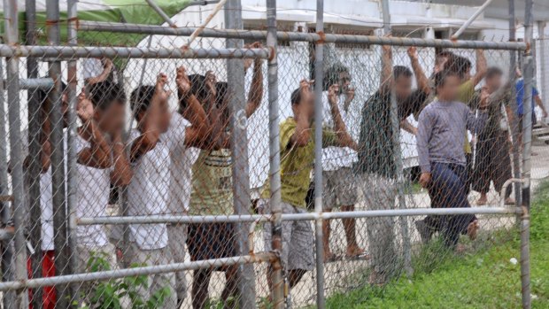 Asylum seekers at the Oscar compound in the Manus Island detention centre, Papua New Guinea.