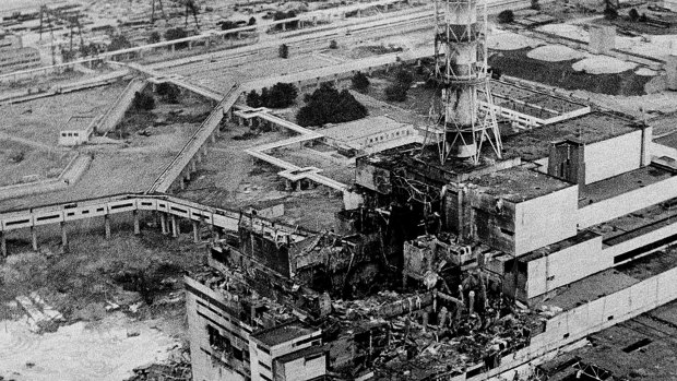 The aftermath of the Chernobyl nucler power plant blast, the world's worst nuclear accident, in April 1986.
