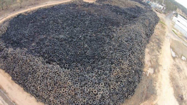 An aerial shot from 2014 of the Stawell tyre dump.