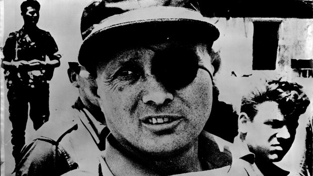 Moshe Dayan during the six day war, as minister of defence.