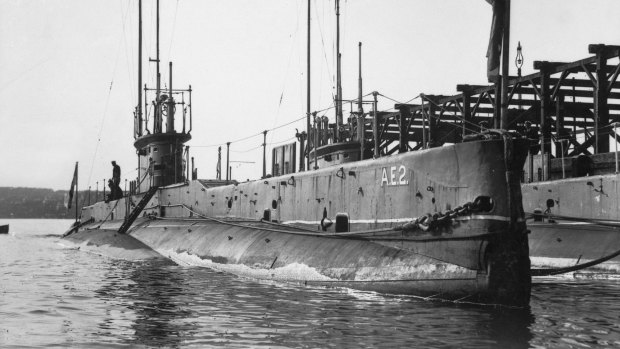 The AE2 and AE1 Submarines side by side at Garden Island, 1914.