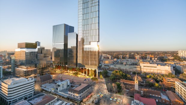 A render for Walker Corporation's proposal for 6 and 8 Parramatta Square in Sydney's west.