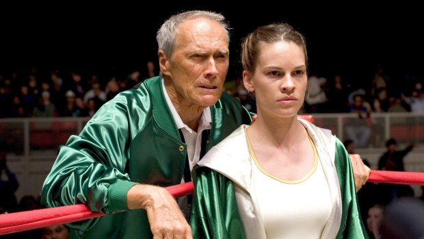 Clint Eastwood and Hillary Swank in Million Dollar Baby.