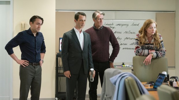 From left: Roman Roy (Kieran Culkin), Kendall Roy (Jeremy Strong), Connor Roy (Alan Ruck) and Siobhan Roy (Sarah Snook) in Succession. 