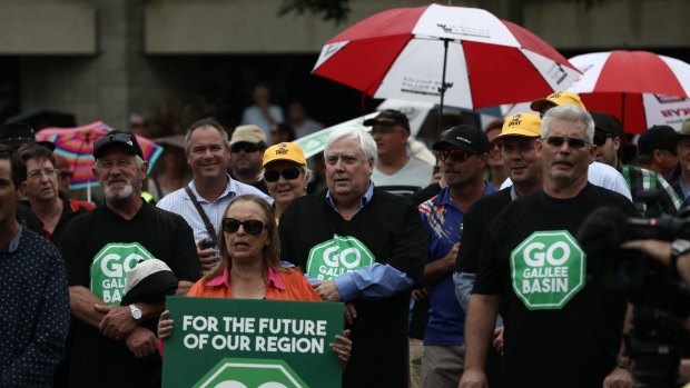 Clive Palmer at a "Go Galilee Basin" rally at Mackay last year.
