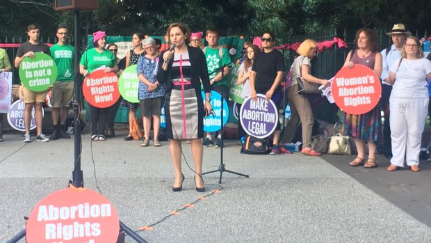 Queensland Deputy Premier Jackie Trad addresses pro-choice abortion activists at a rally in Brisbane in 2017.