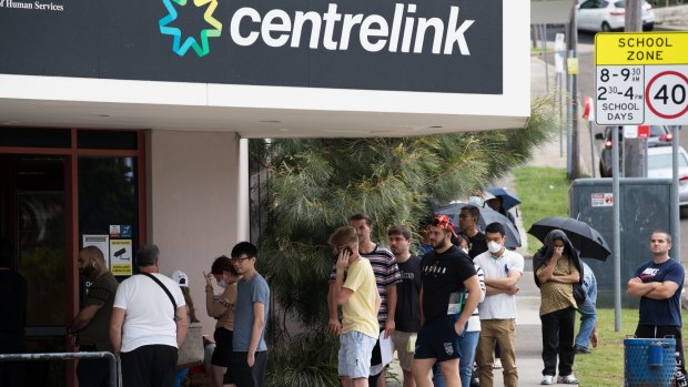 Centrelink queues surged during the first coronavirus lockdowns.