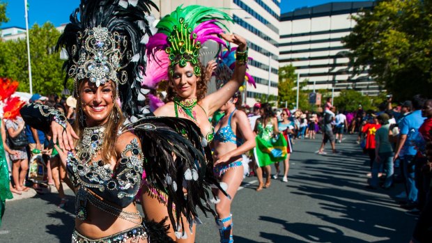 Parade performers during the 2016 National Multicultural Festival in Canberra.