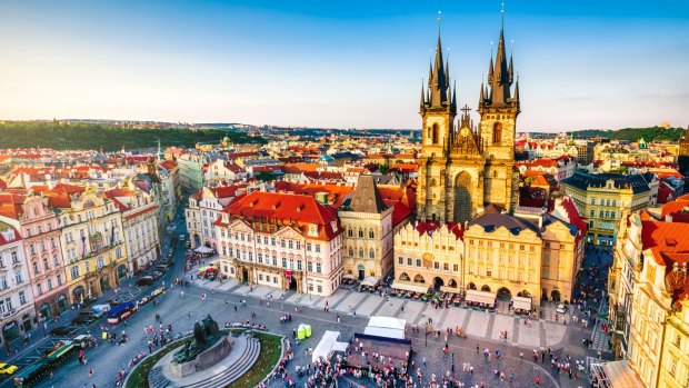 Prague’s Old Town Square in the evening.