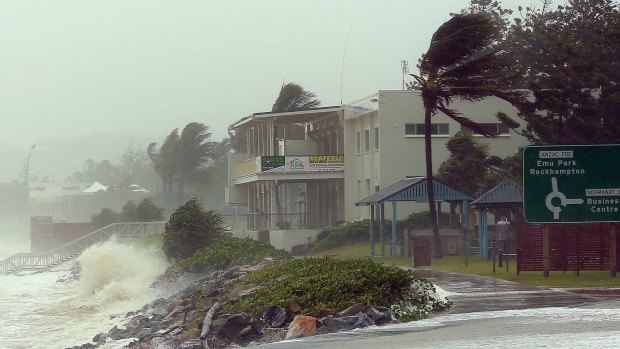 Insurers should offer insurance discounts to householders who make their homes. Pictured is Cyclone Marcia crossing the coast near Rockhampton.

