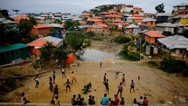 Rohingya refugees play at Balukhali Refugee Camp in Bangladesh.