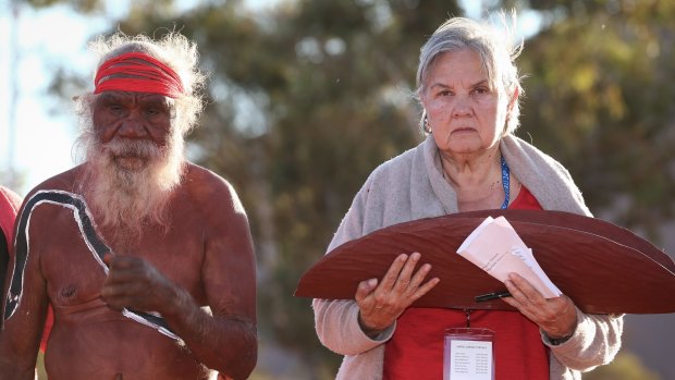 Mutitjulu elder Rolley Mintuma and Pat Anderson from the Referendum Council holding the Uluru Statement from the Heart. Michael Gordon covered the debate that led to the statement as one of his last assignments for <i>The Age</i>.