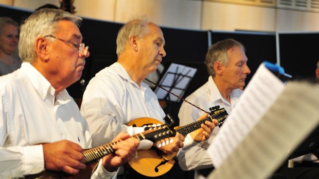 News: From left, Wal Jurkiewicz, Ian Bull and John Hyam from the Canberra Mandolin Orchestra.