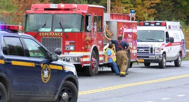 Emergency personnel at the scene of the crash involving a limousine in upstate New York.