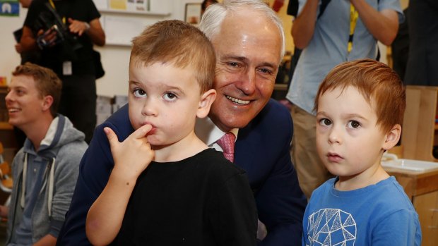 Malcolm Turnbull visits a Canberra childcare centre last year.