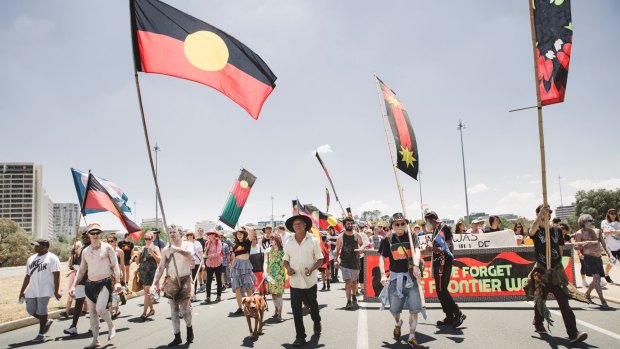 Invasion Day protest at Canberra. 