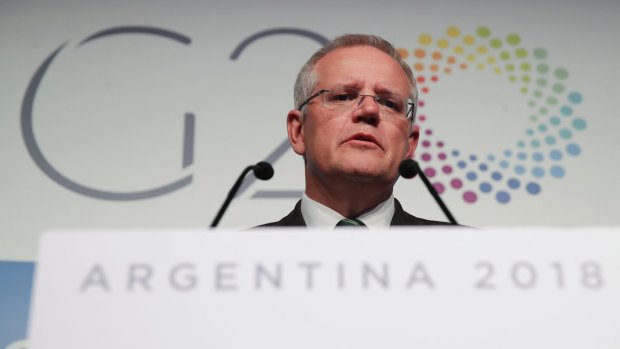 Prime Minister Scott Morrison addresses the media at a press conference during the G20 summit.