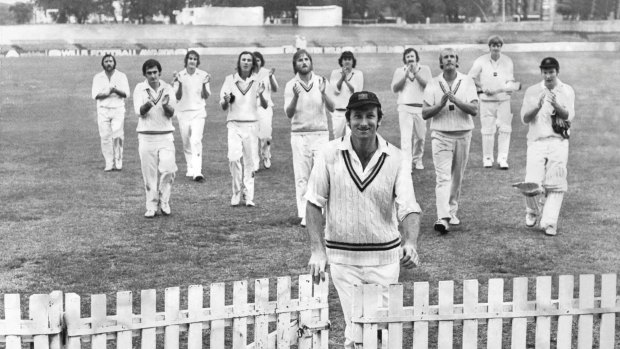 Cricket history: Bill Lawry leaves the Junction Oval after playing his last game of competitive cricket in 1975.
