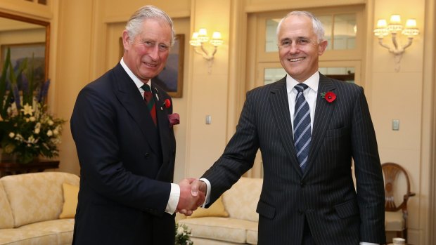 Prince Charles meets with Prime Minister Malcolm Turnbull at Government House in Canberra. 