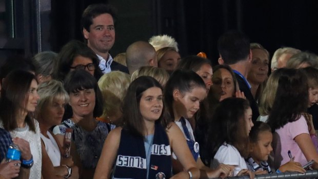 Face in the crowd: AFL boss Gillon McLachlan at the AFLW season opener at Ikon Park in 2017.