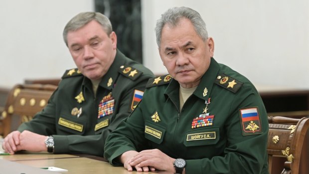 Russian Defence Minister Sergei Shoigu, right, and Head of the General Staff of the Armed Forces of Russia and First Deputy Defence Minister Valery Gerasimov.