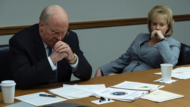 Christian Bale as Dick Cheney and Amy Adams as Lynne Cheney in a scene from Vice.