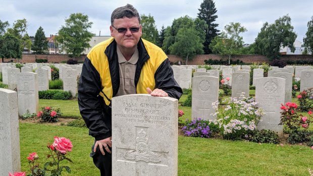 Graham Hopcroft discovers the war grave of his distant uncle at the Faubourg D'amiens Cemetery, Arras.