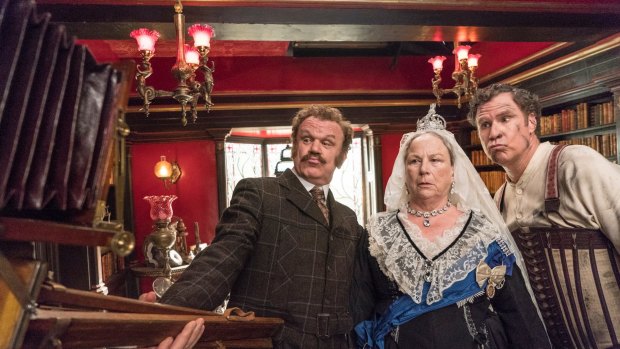 Watson (John C. Reilly), Queen Victoria (Pam Ferris) and Sherlock Holmes (Will Ferrell).