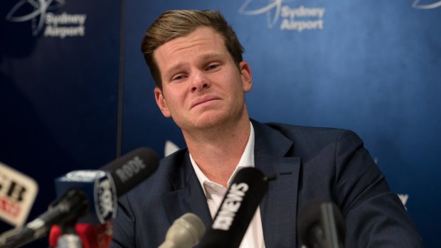 Steve Smith addresses the media at Sydney Airport last week.