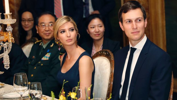 Trump and Kushner pictured during a dinner with President Donald Trump and Chinese President Xi Jinping.