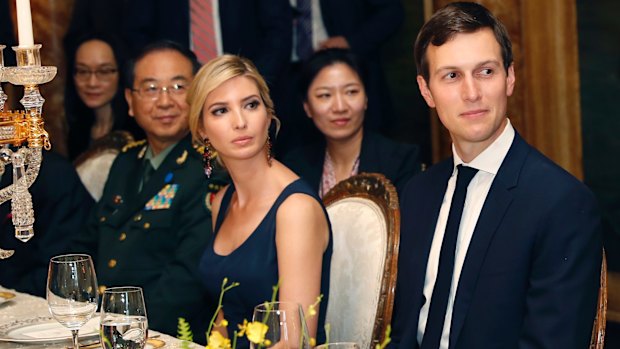 Trump and Kushner pictured during a dinner with President Donald Trump and Chinese President Xi Jinping.