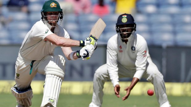 Steve Smith on his way to a century in Pune in 2017,