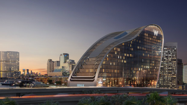 Artist impression of the The Ribbon W Hotel being constructed at Darling Harbour, Sydney