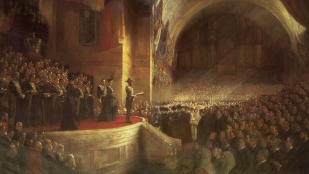 Our Federation does not have to remain set in stone ... Tom Roberts' Federation painting and the opening of the first Parliament of the Commonwealth by the future King George V on MAY 9,  1901.
