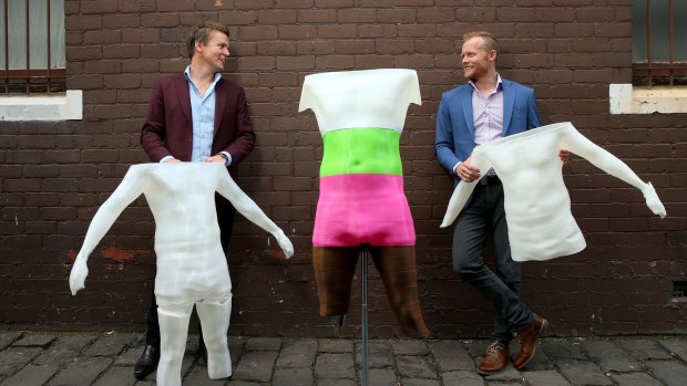 Tailors Mark co-founders Rob Fisher (L) and Dave McLaughlin with busts created with new body-scanning and 3-D printing technology. 