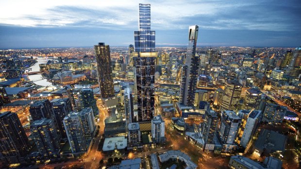An artist's impression of the completed Australia 108 building, set to be the highest tower of Mebourne's city skyline. 