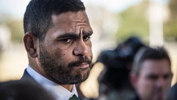 Greg Inglis speaks at a press conference after being charged for drink driving in October.