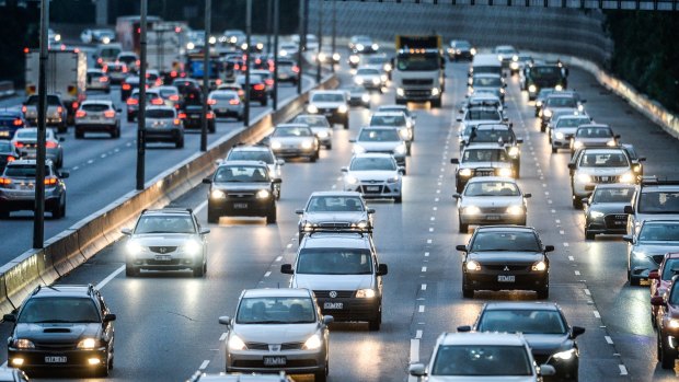 Peak hour traffic on the Monash freeway.