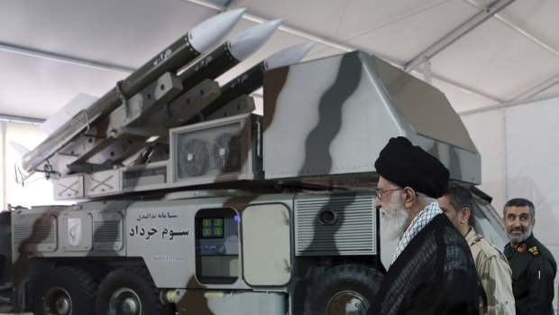 A Khordad air defence system is displayed while Supreme Leader Ayatollah Ali Khamenei visits an exhibition of achievements of Revolutionary Guard's aerospace division in Iran.