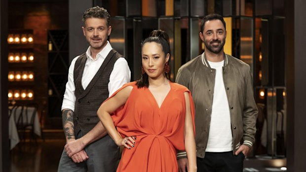 This week, we're down to the top 10 on MasterChef. Pictured here are judges Jock Zonfrillo, Melissa Leong and Andy Allen.