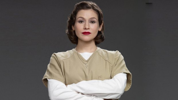 Yael Stone plays Lorna Morello, pictured here early in the series, in Orange is the New Black.