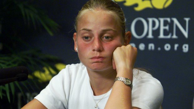 Jelena Dokic faces media in 2000. She was 16. 