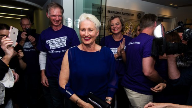 Dr Phelps photographed on the night she won the Wentworth byelection.