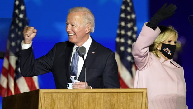 Democratic presidential candidate Joe Biden with his wife, Jill Biden, in Wilmington, Delaware.