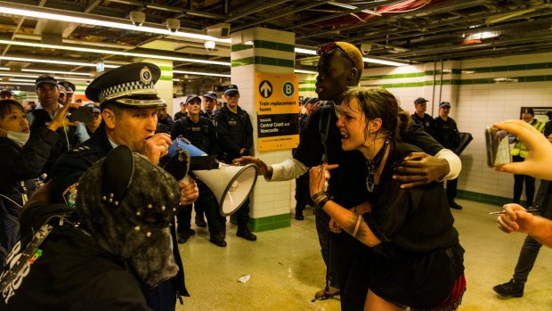 After the peaceful rally hours earlier, protesters clashed with police and were funnelled into Central station.