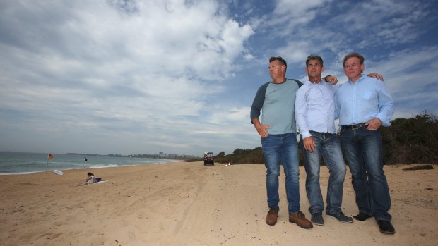Cheryl's brothers Stephen, Paul and Ricki on Fairy Meadow Beach in 2016.