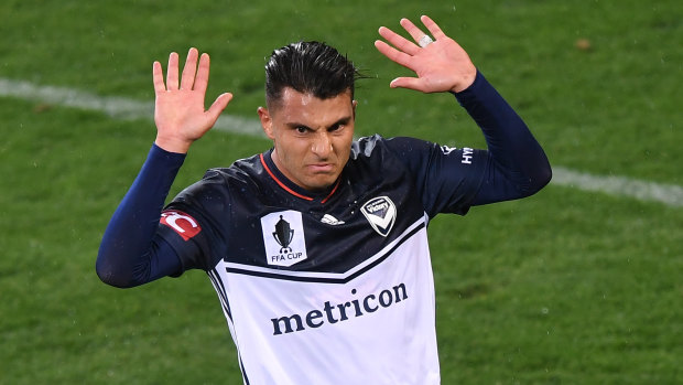 Back in navy blue: Melbourne Victory's Andrew Nabbout.