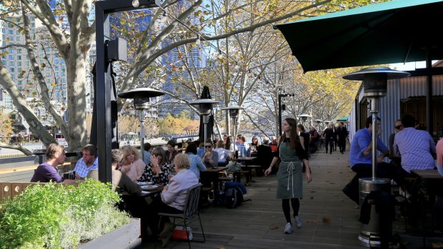 The outdoor area at Arbory Bar & Eatery on the Yarra River.