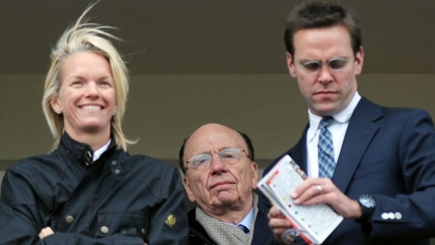 Happier times: Elisabeth, Rupert and James Murdoch in 2010. 