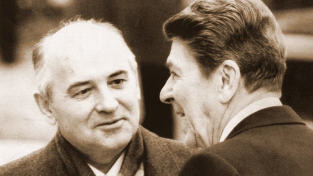 Soviet leader Mikhail Gorbachev with then US president Ronald Reagan in 1985 ... the Soviets embraced his success.